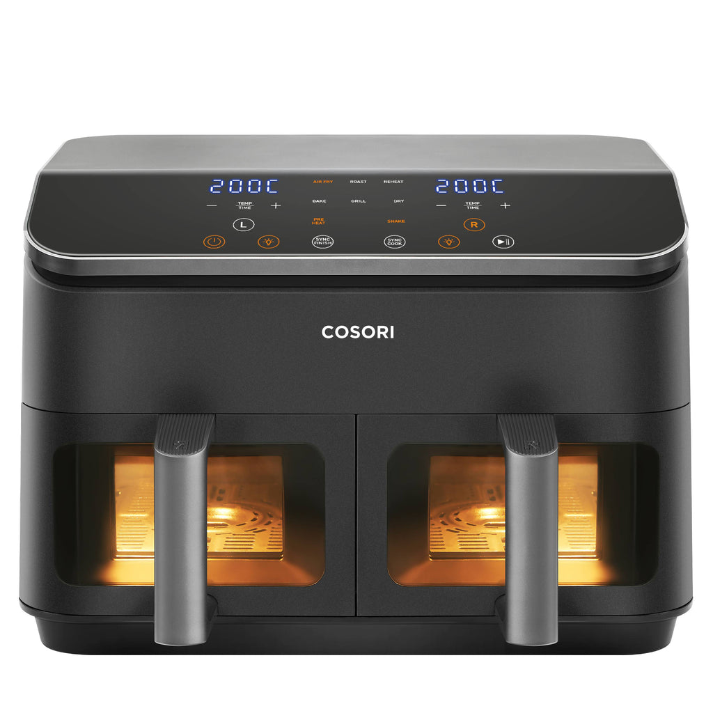 Cosori Dual Basket Chef Edition Double 8,5 L Autonome 1750 W Friteuse d’air chaud Noir, Argent