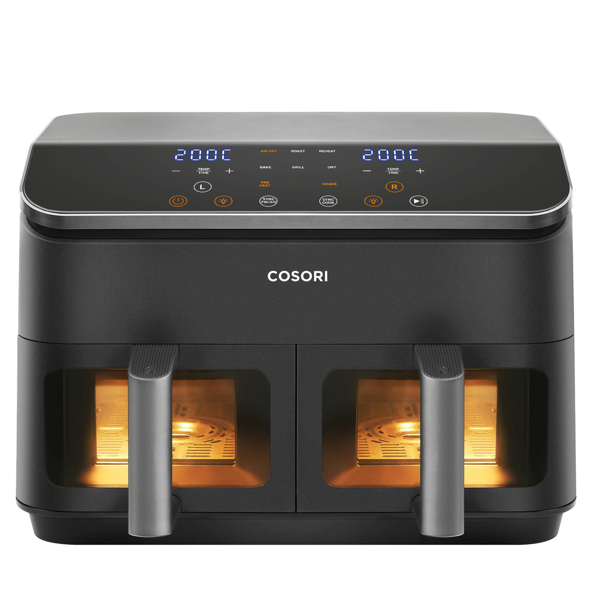 Cosori Dual Basket Chef Edition Double 8,5 L Autonome 1750 W Friteuse d’air chaud Noir, Argent