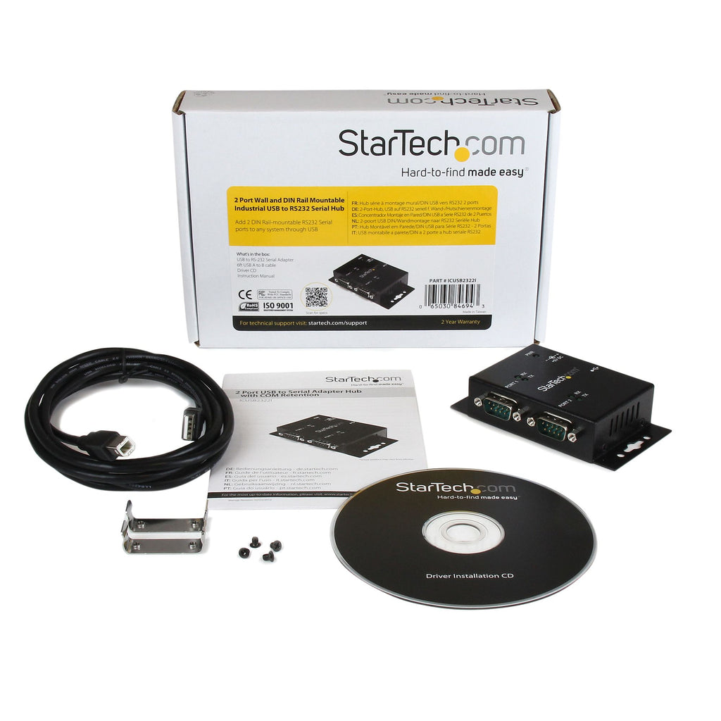 StarTech.com Hub adaptateur industriel USB vers série 2 ports à fixation murale avec clips de rail DIN - vue 5