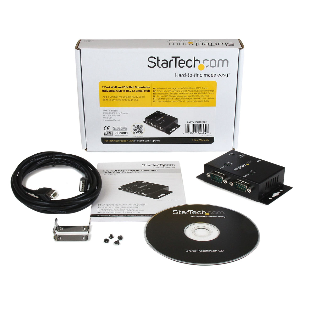 StarTech.com Hub adaptateur industriel USB vers série 2 ports à fixation murale avec clips de rail DIN - vue 5