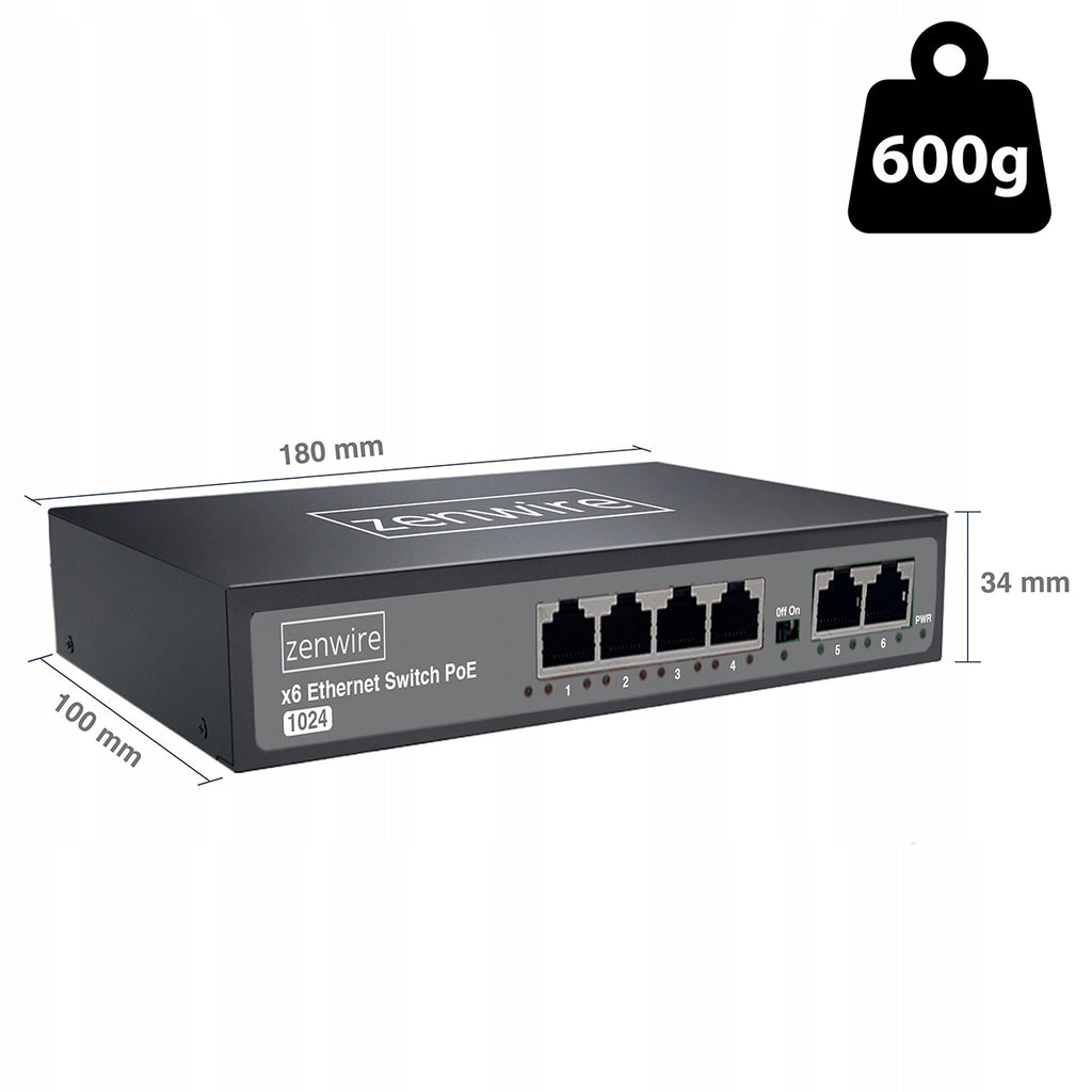 Commutateur avec alimentation et répartiteur POE LAN 8 ports, 6 ports Ethernet RJ45 100 Mbps pour caméras Zenwire 1024