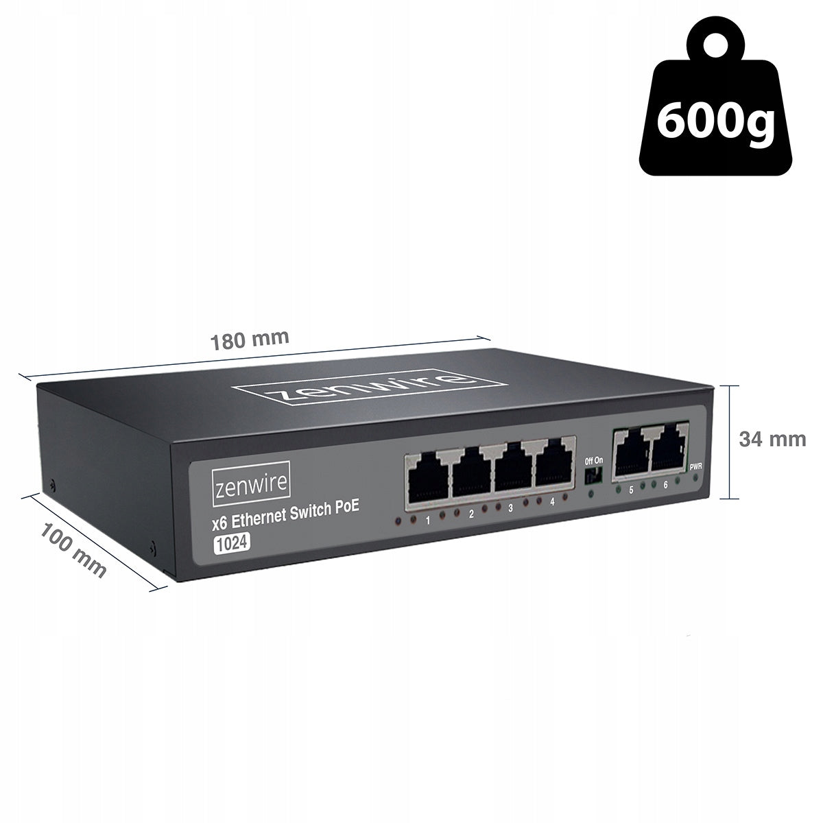 Commutateur avec alimentation et répartiteur POE LAN 8 ports, 6 ports Ethernet RJ45 100 Mbps pour caméras Zenwire 1024