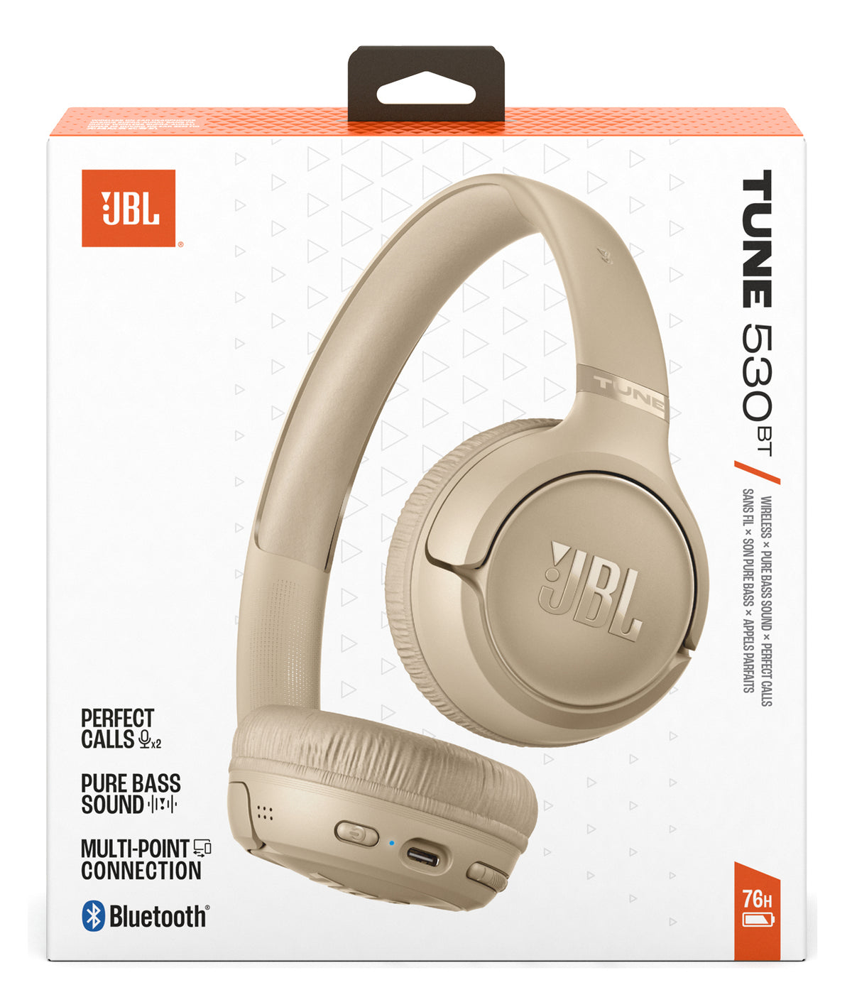 JBL Tune 530BT Casque Sans Fil Bluetooth, Appels et Musique, USB Type-C, Beige