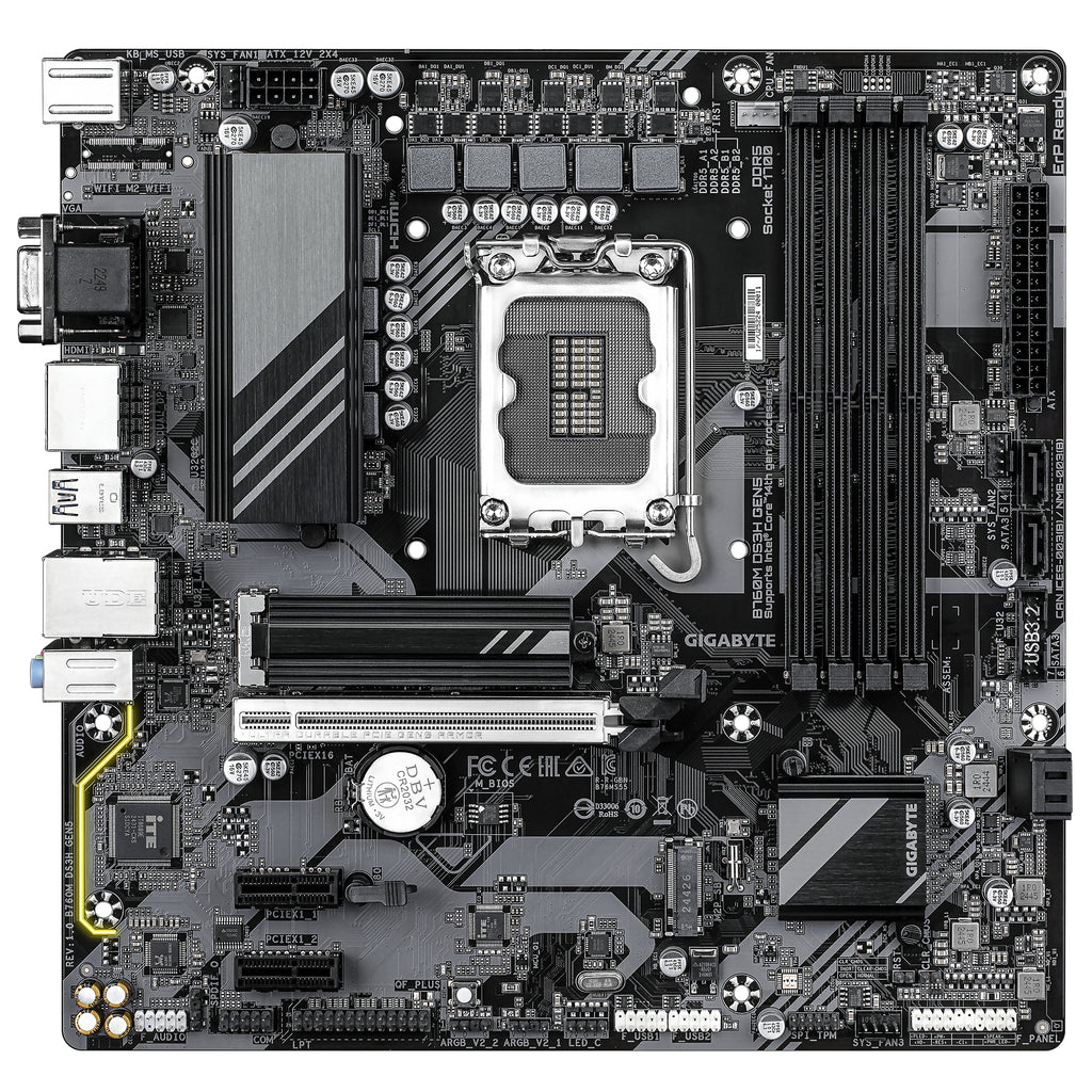GIGABYTE B760M DS3H GEN5 Carte Mère Intel Core 14e Génération, DDR5 5600 MHz, 2 x M.2 PCIe 4.0, LAN 2.5GbE