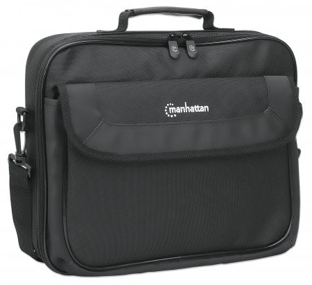 Manhattan Sacoche PC Portable Cambridge 14,1" Noire, Design Clamshell, Poche Accessoires et Bandoulière Amovible