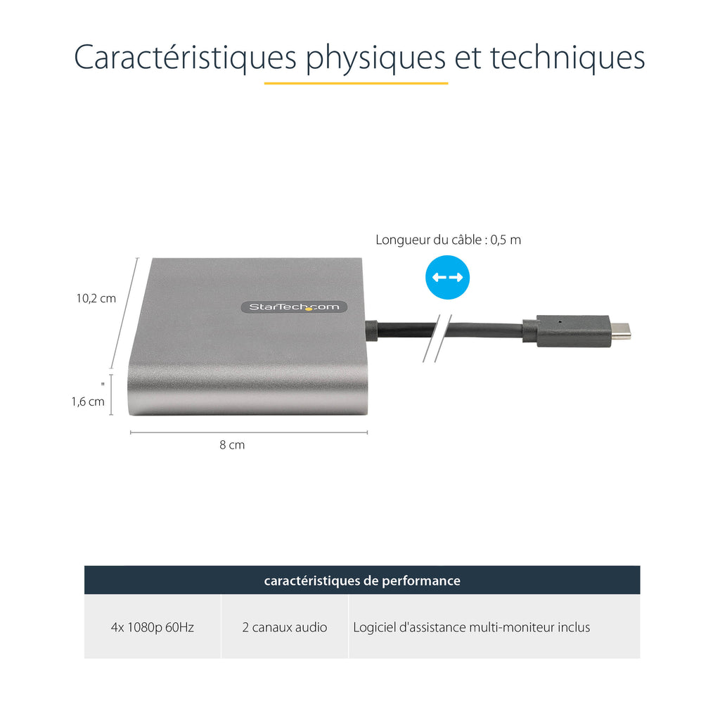 StarTech.com Adaptateur USB C vers Quad HDMI, Convertisseur de Moniteur USB-C vers 4x HDMI pour Windows (pas de support pour macOS/ChromeOS/Linux) - TAA - vue 6