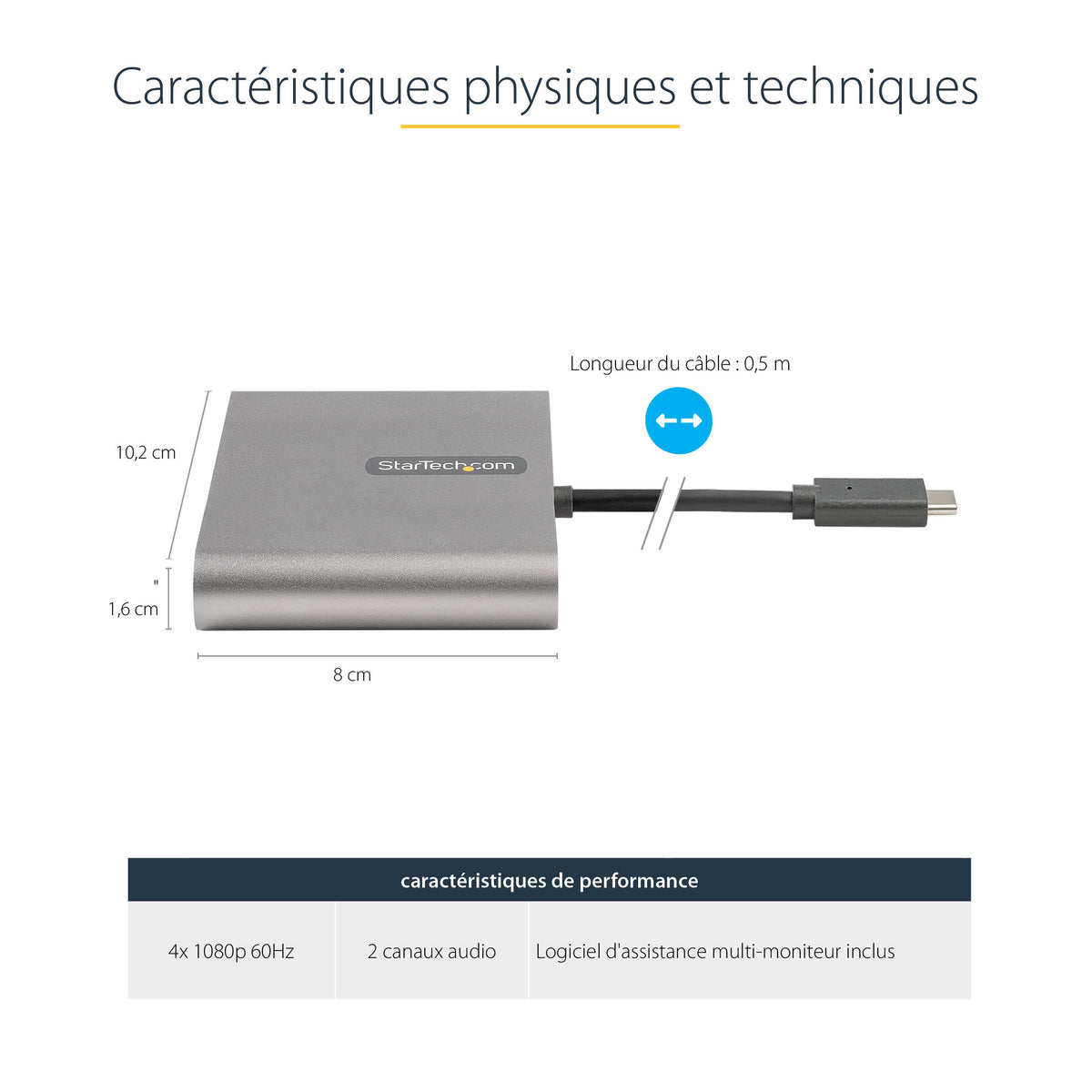 StarTech.com Adaptateur USB C vers Quad HDMI, Convertisseur de Moniteur USB-C vers 4x HDMI pour Windows (pas de support pour macOS/ChromeOS/Linux) - TAA - vue 6