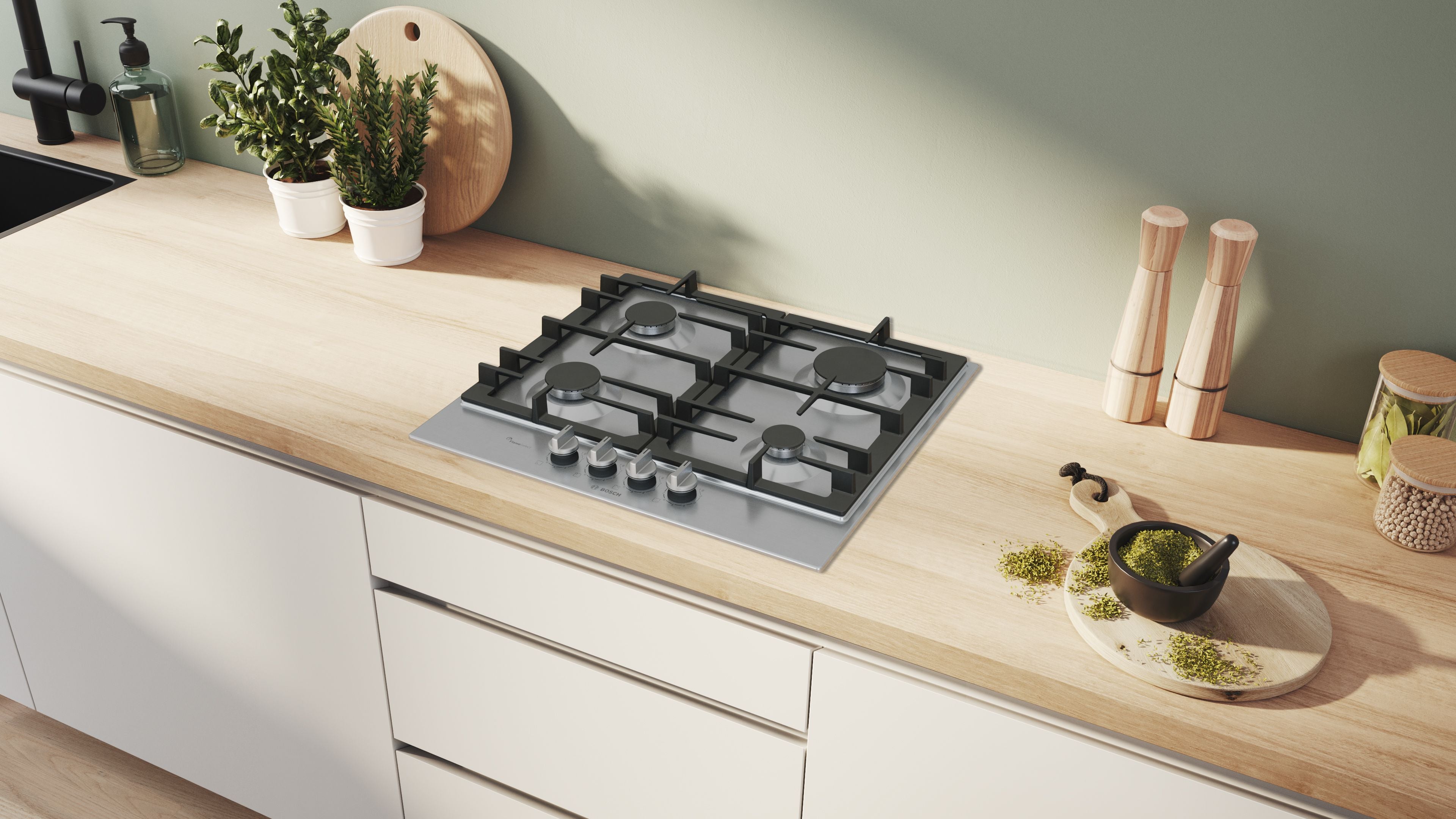 Bosch Bosch Serie 6 PCP6A5I90 plaque Acier inoxydable Intégré 60 cm Gaz 4 zone(s)