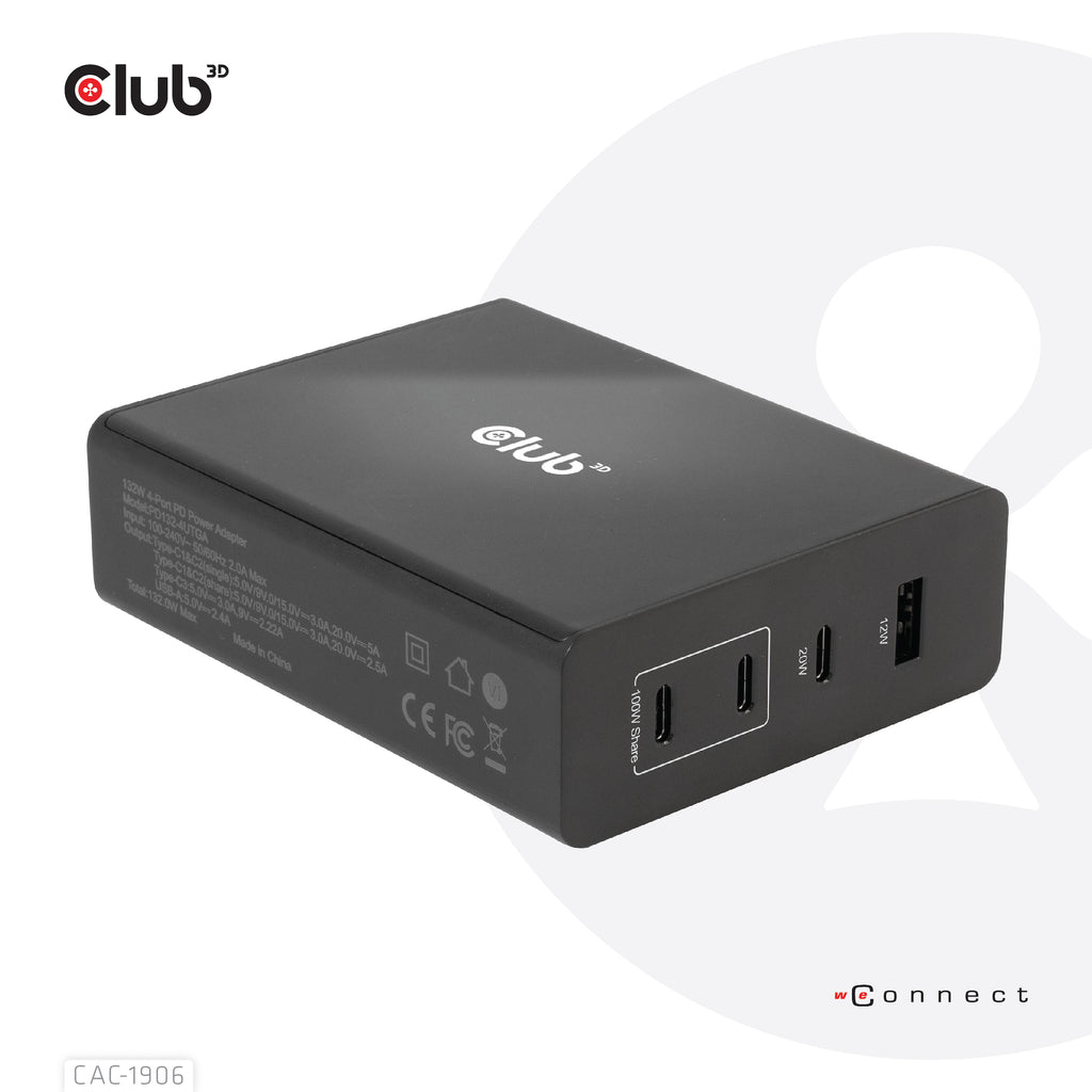 CLUB3D CAC-1906 Chargeur Universel pour Appareils Mobiles, Noir, 3 Ports USB-C