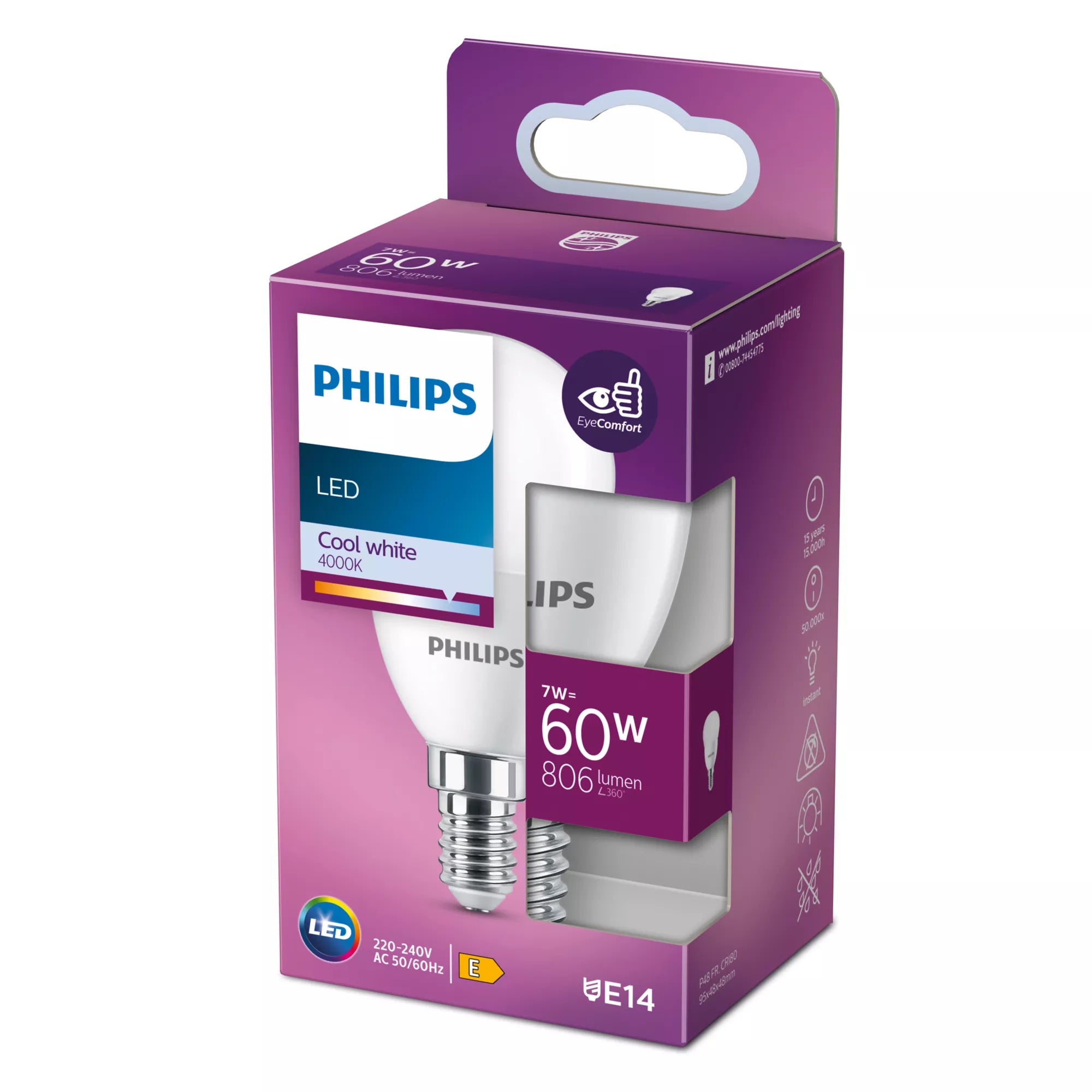 Philips 8719514309708 ampoule LED Blanc froid 4000 K 7 W E14 E