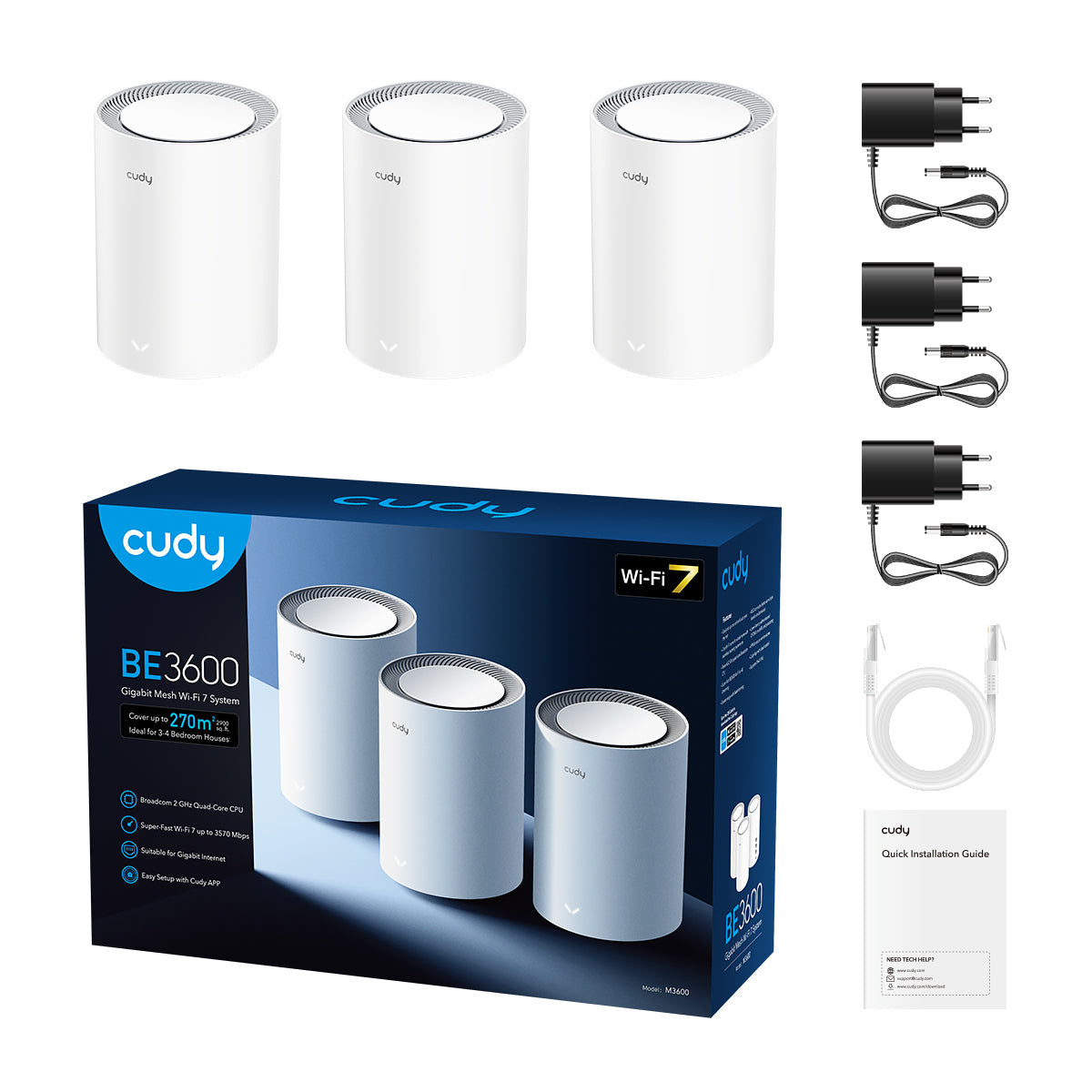 Cudy M3600 Bi-bande (2,4 GHz / 5 GHz) Wi-Fi 7 (802.11be) Blanc 3 Interne - vue 3