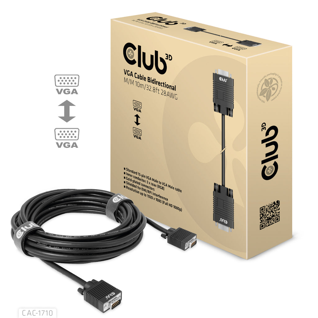 CLUB3D CAC-1710 Câble VGA (D-Sub) Noir, 10 m