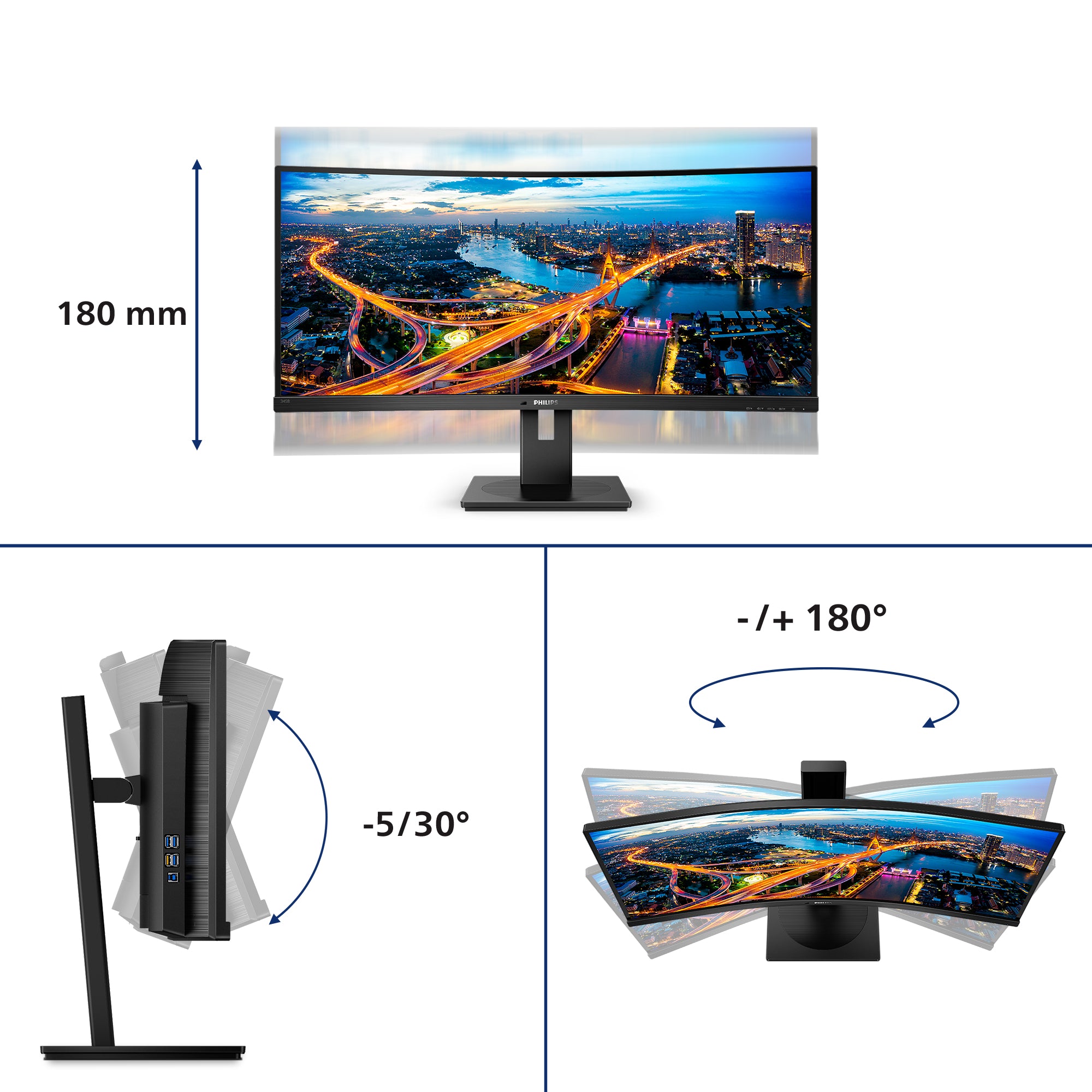 Philips B Line 345B1C/00 écran plat de PC 86,4 cm (34") 3440 x 1440 pixels Quad HD LCD Noir