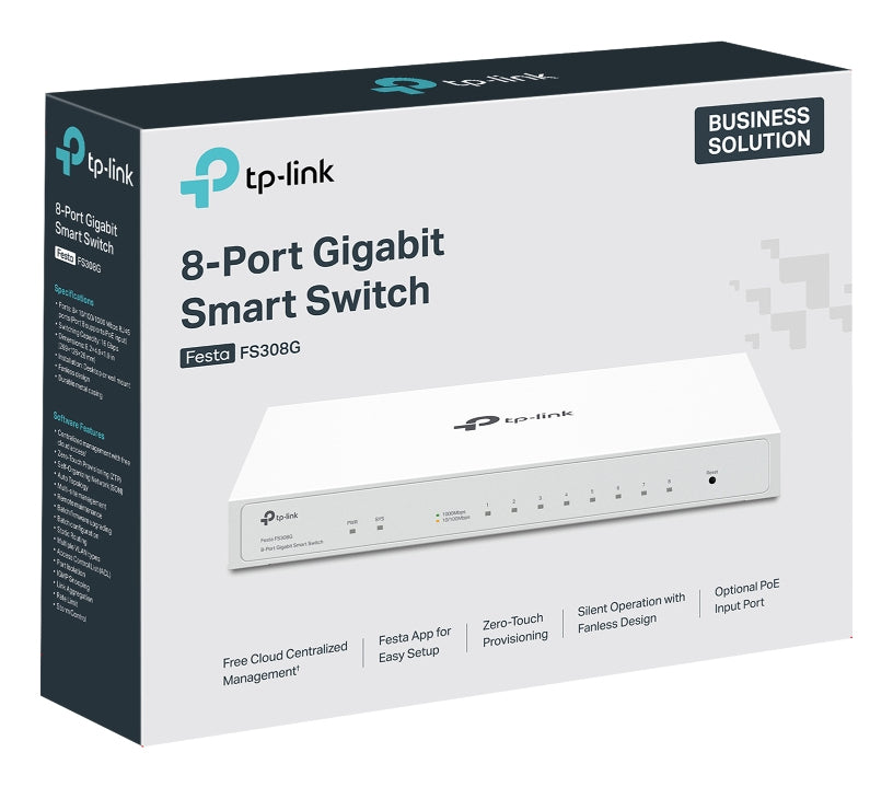 TP-Link Festa FS308G Switch Gigabit Ethernet Géré L2/L2+ PoE, 8 Ports RJ-45, Blanc