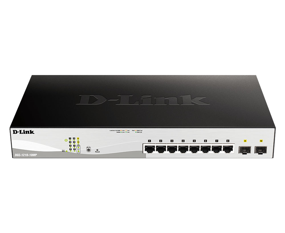 D-Link DGS-1210-10MP Géré L2 Gigabit Ethernet (10/100/1000) Connexion Ethernet, supportant l'alimentation via ce port (PoE) Noir, Gris