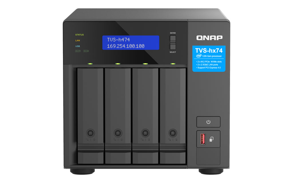 QNAP TVS-H474 NAS Tower Intel® Core™ i3 i3-12100 8 Go DDR4 0 To QuTS hero Noir
