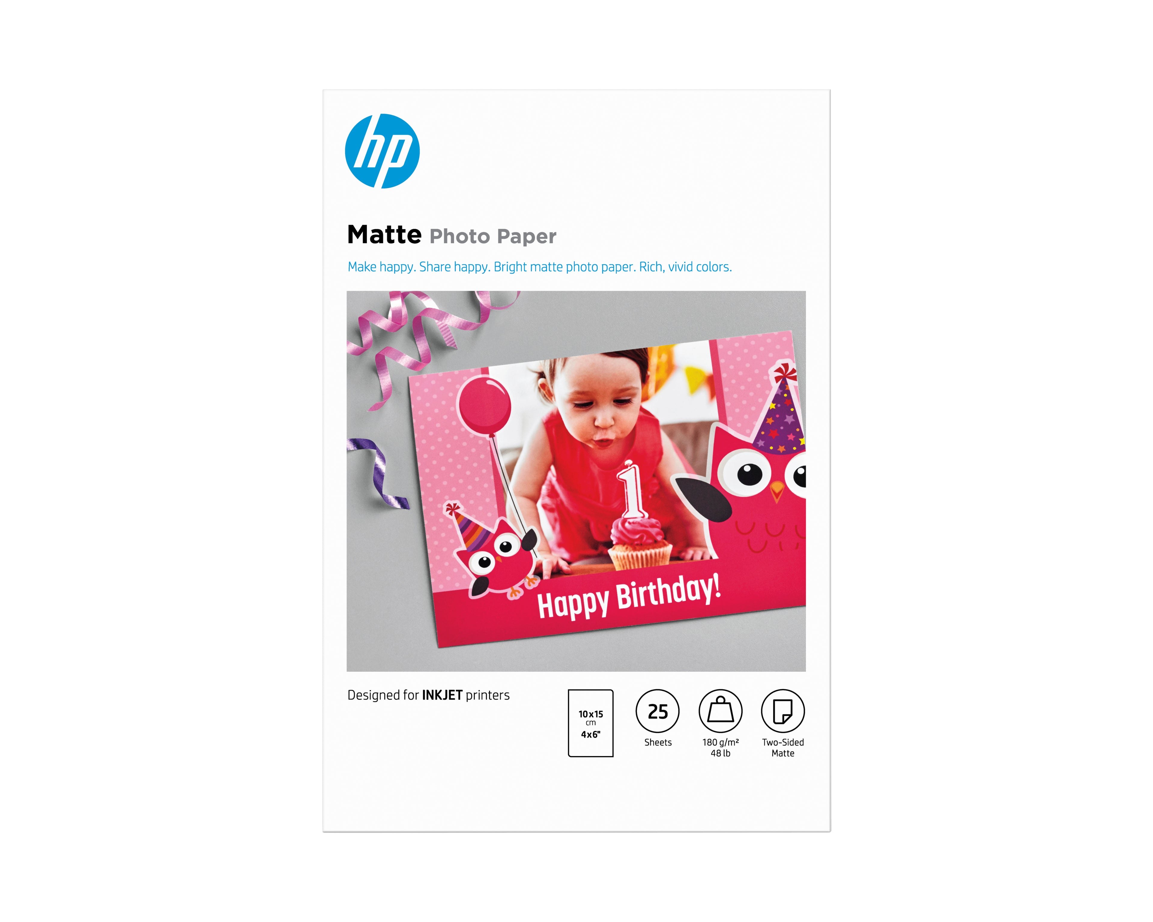 HP Papier photo mat, 180 g/m2, 10 x 15 cm (101 x 152 mm), 25 feuilles