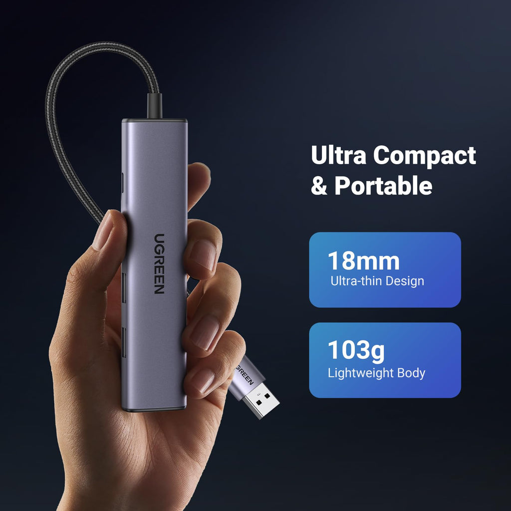 UGREEN Adaptateur 5-en-1 USB-A vers 3x USB 3.0, RJ45 et USB-C, Argent