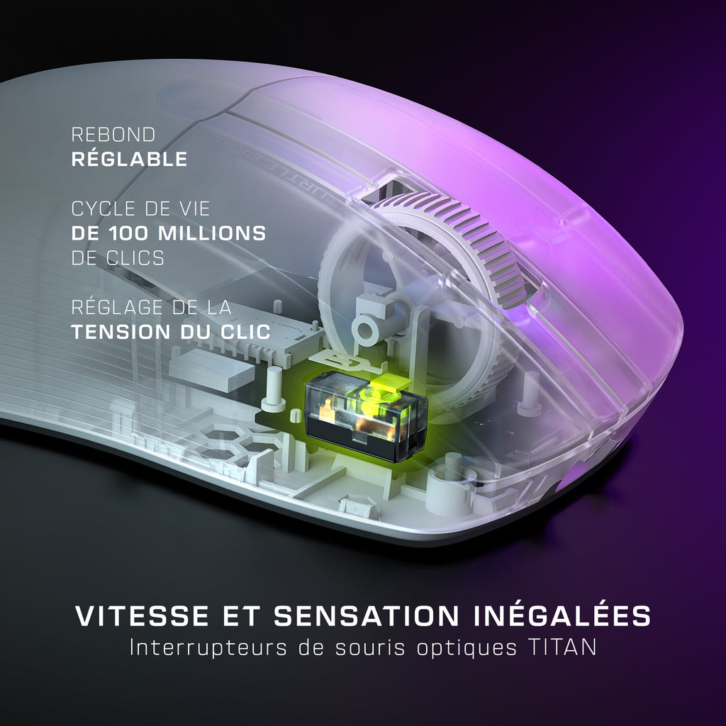 Turtle Beach Pure Air - Souris de gaming RGB ergonomique sans fil ultra-légère, capteur optique 26 000 PPP, batterie 125
