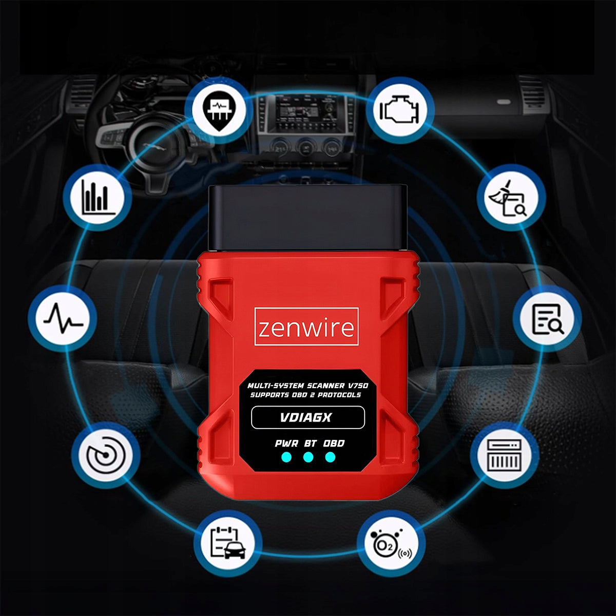 Interface de test et de diagnostic OBD2 ELM327 pour voiture VDiagX V016 Zenwire