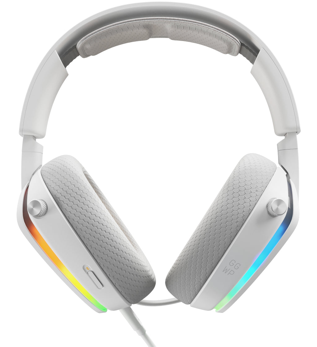 Glorious Gaming Glorious GHS Eternal RGB - Casque gaming stéréo RGB pour PC, PS5, PS4, Switch. Transducteurs inclinés sur mesures, micro détachable USB-C haute-clarté ajustable. Résistant, confort longue durée. Blanc