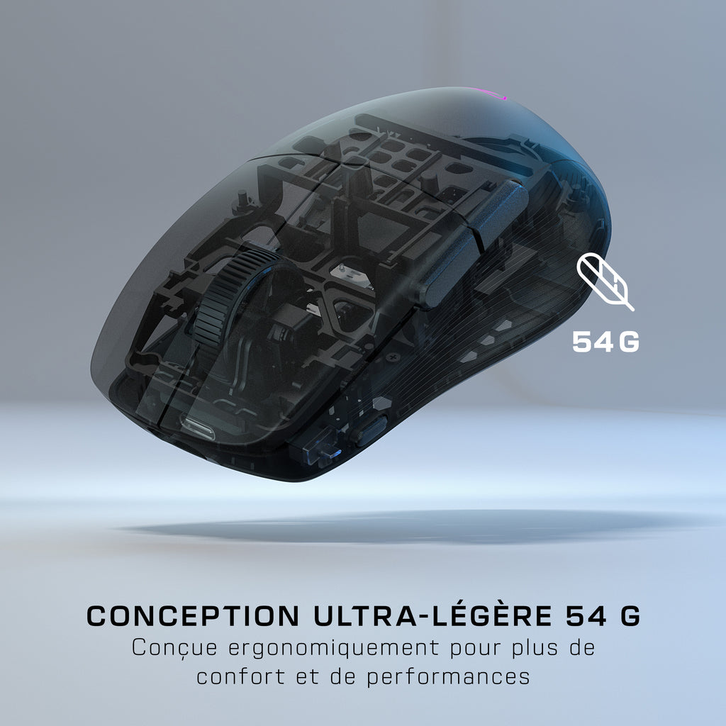 Turtle Beach Pure Air - Souris de gaming RGB ergonomique sans fil ultra-légère, capteur optique 26 000 PPP, batterie 125