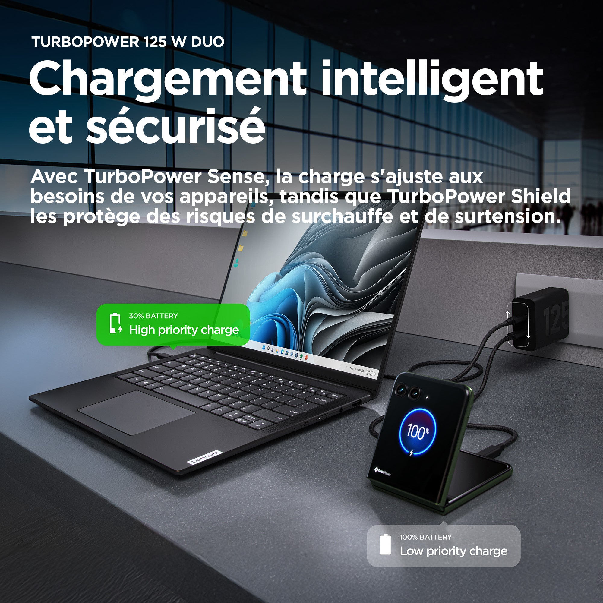 Motorola TurboPower 125W Duo Charger Universel Noir Secteur Charge rapide Intérieure