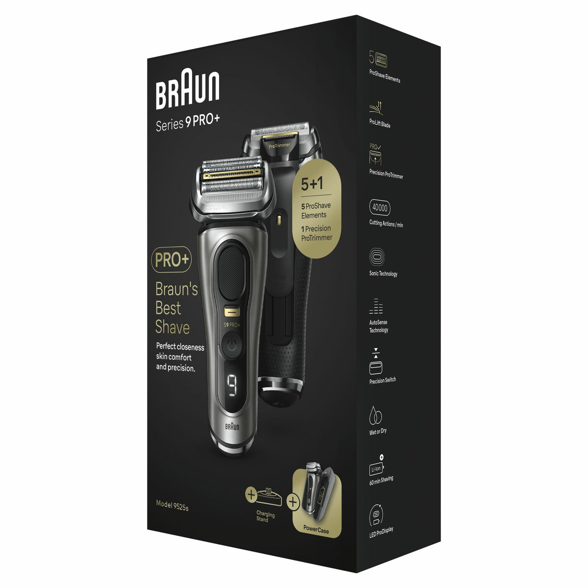 Braun Series 9 Pro+ 9525s Rasoir à Grille Wet & Dry, Métallique