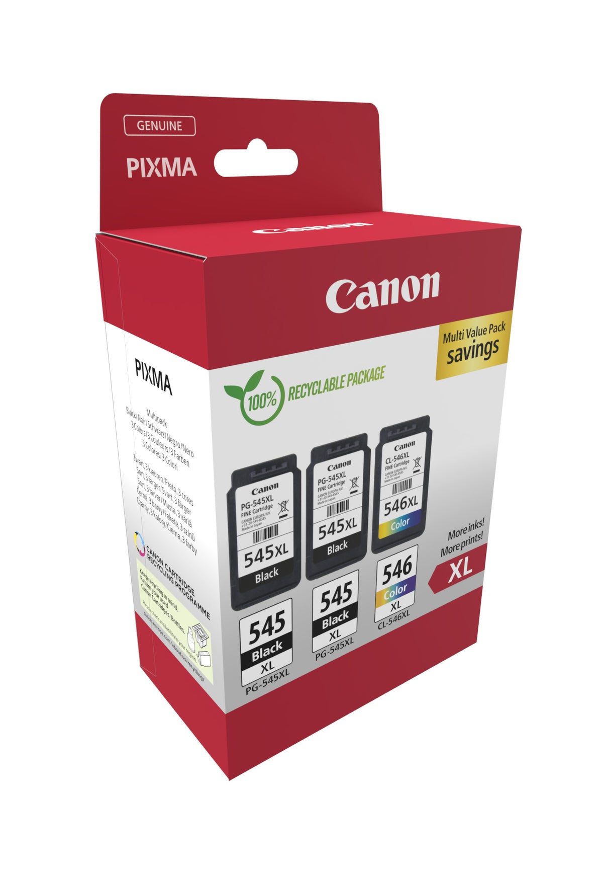 Canon 8286B013 Cartouches d'Encre Originales XL, Noir, Cyan, Magenta, Jaune, Pack de 3