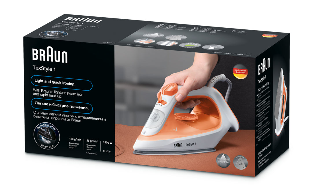 Braun TexStyle 1 SI1009OR Fer à vapeur Semelle anti-adhérente 1900 W Orange, Blanc - vue 4