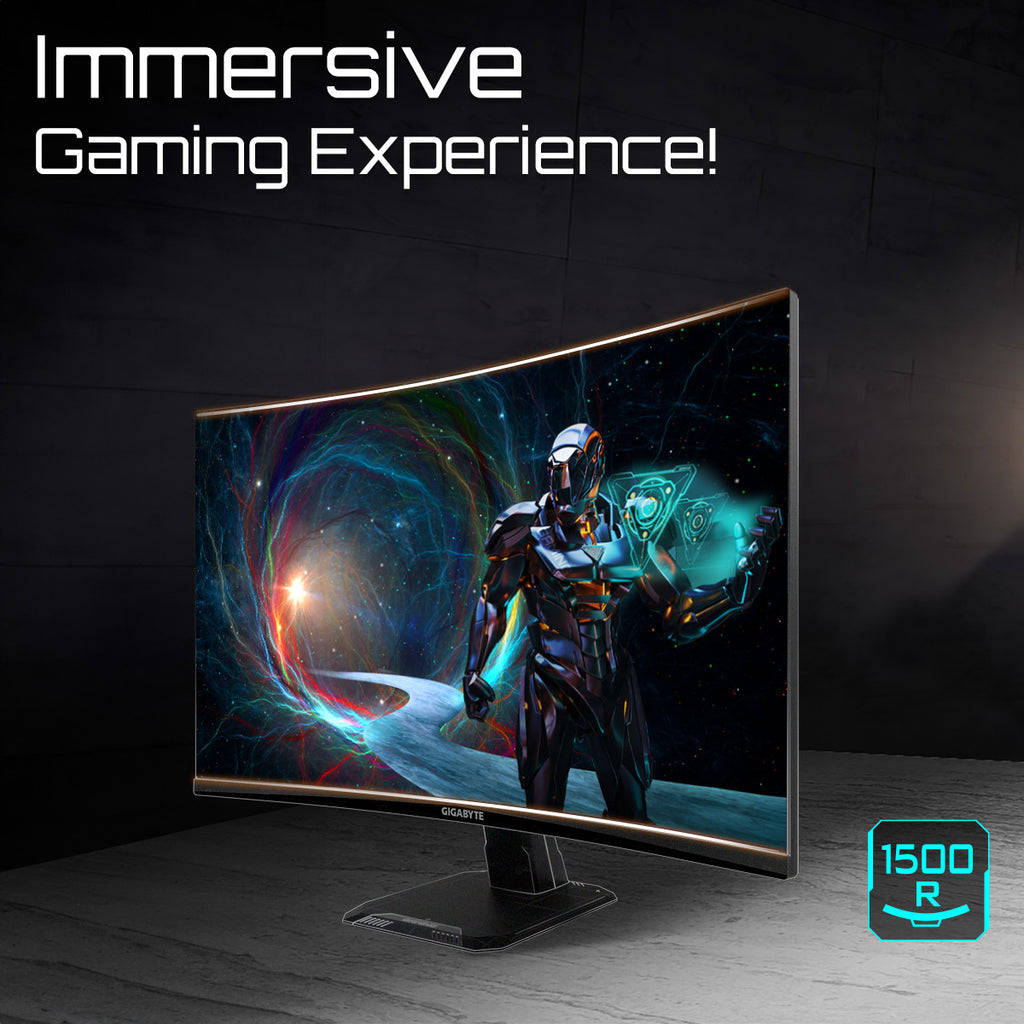 GIGABYTE GS27QCA 27" Moniteur Gaming Incurvé QHD - 2560 x 1440, 180Hz, 1ms, 250 cd/m², FreeSync, HDR Ready, HDMI 2.0, DisplayPort 1.4