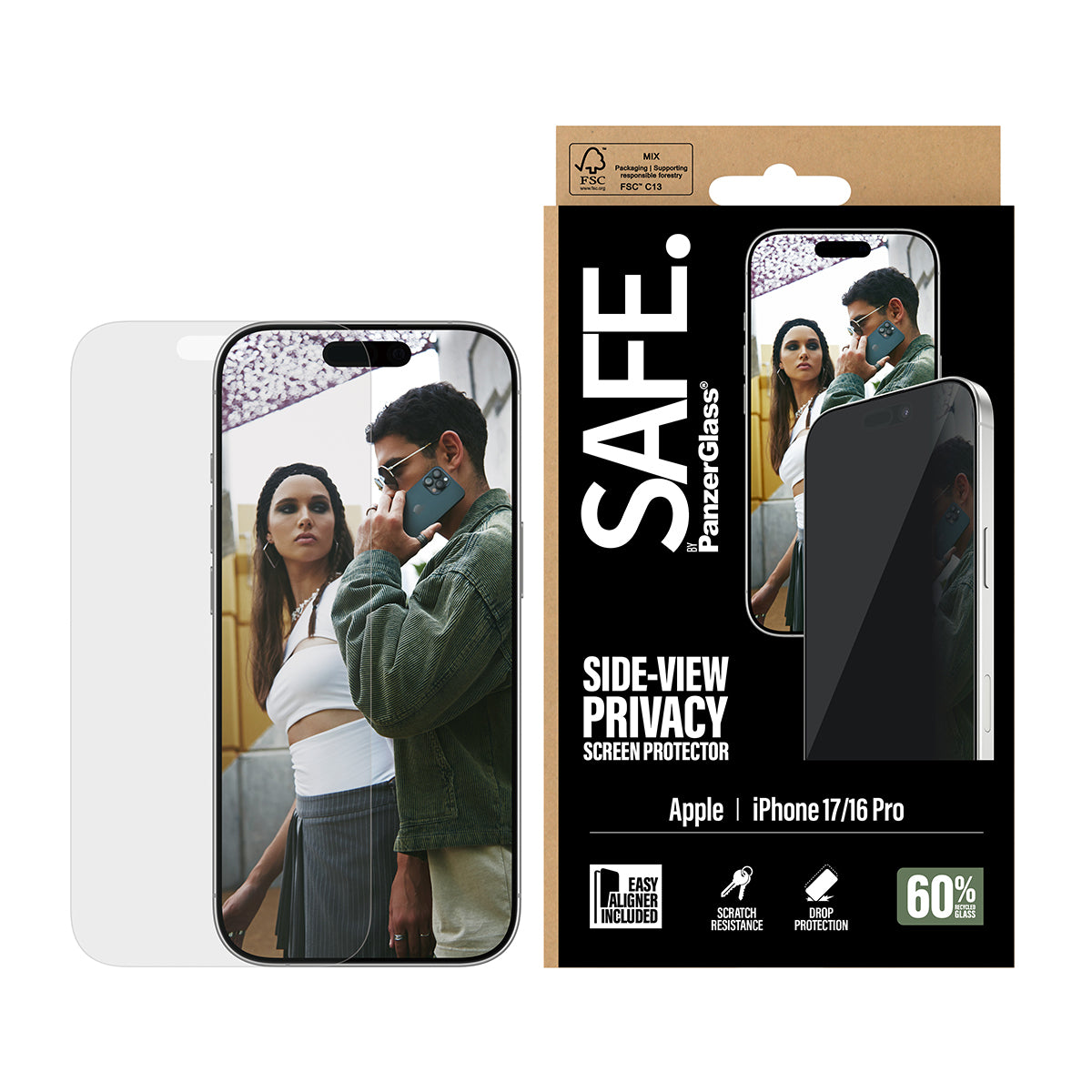 PanzerGlass SAFE. by ® 2-Way Privacy Screen Protector iPhone 17 | iPhone 16 Pro | Ultra-Wide Fit w. EasyAligner Protection d'écran transparent Apple 1 pièce(s)