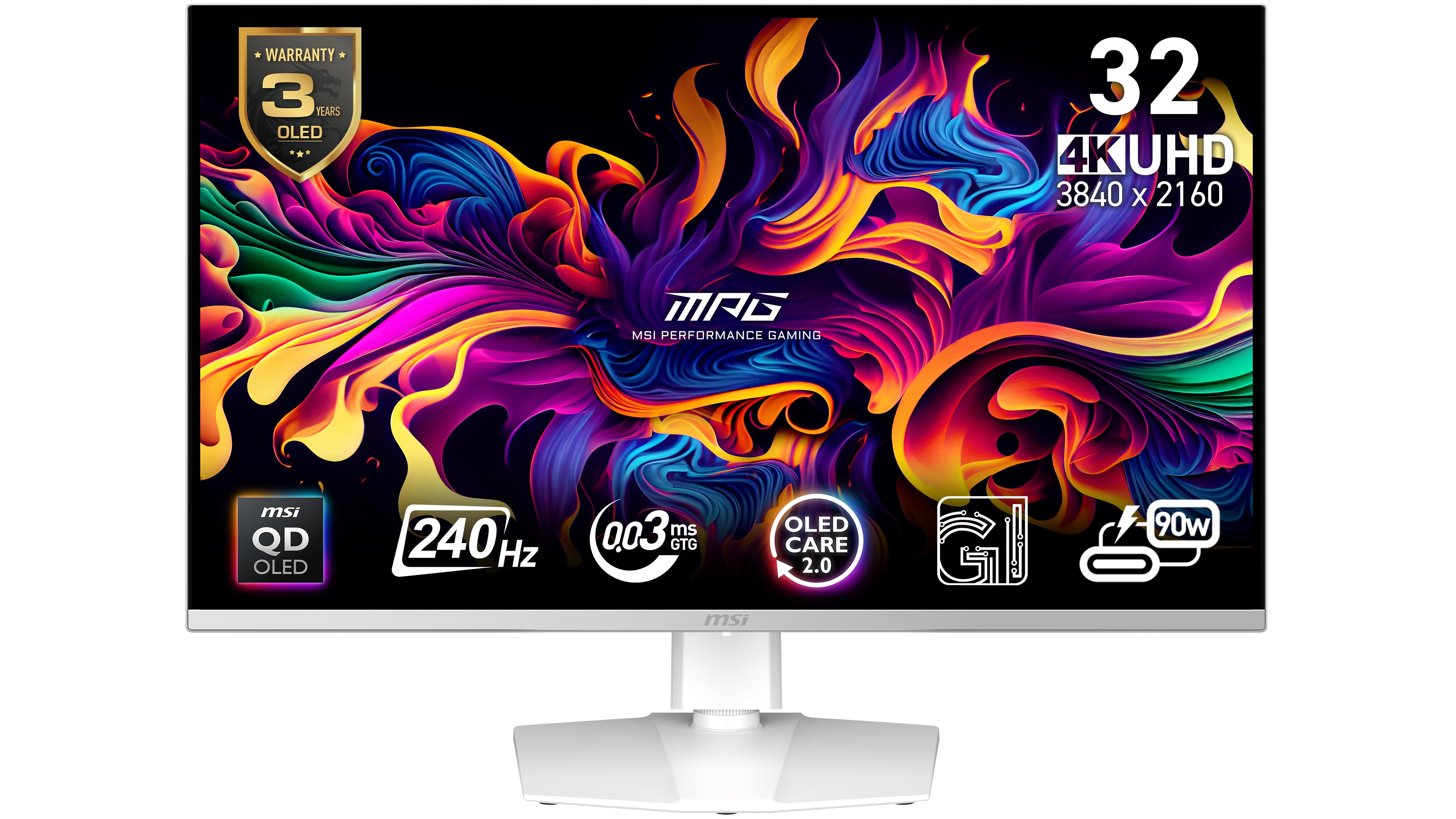 MSI MPG 321URXW QD-OLED écran plat de PC 80 cm (31.5") 3840 x 2160 pixels 4K Ultra HD Blanc