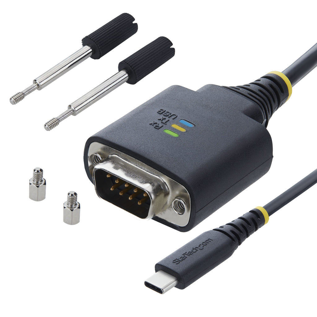 StarTech.com Câble Adaptateur USB-C vers Série de 2 m, Rétention COM, Puce FTDI, Type-C vers DB9 RS232 Mâle, Voyants d'É