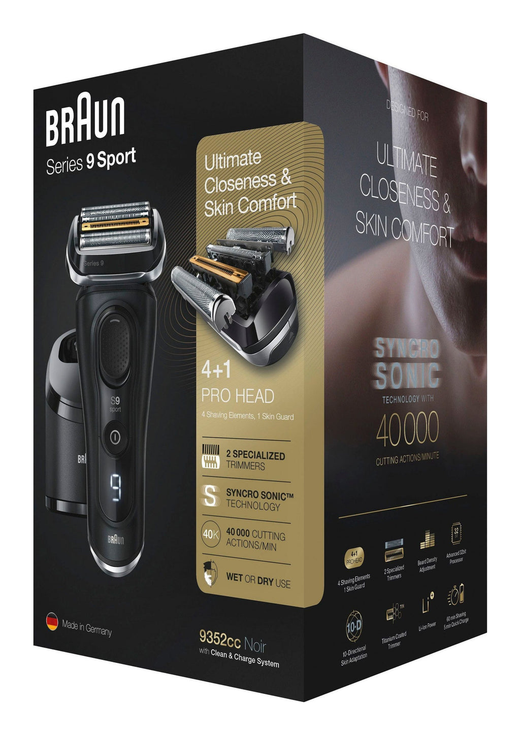 Braun Series 9 9352cc Sport Rasoir à grille Tondeuse Noir, Gris