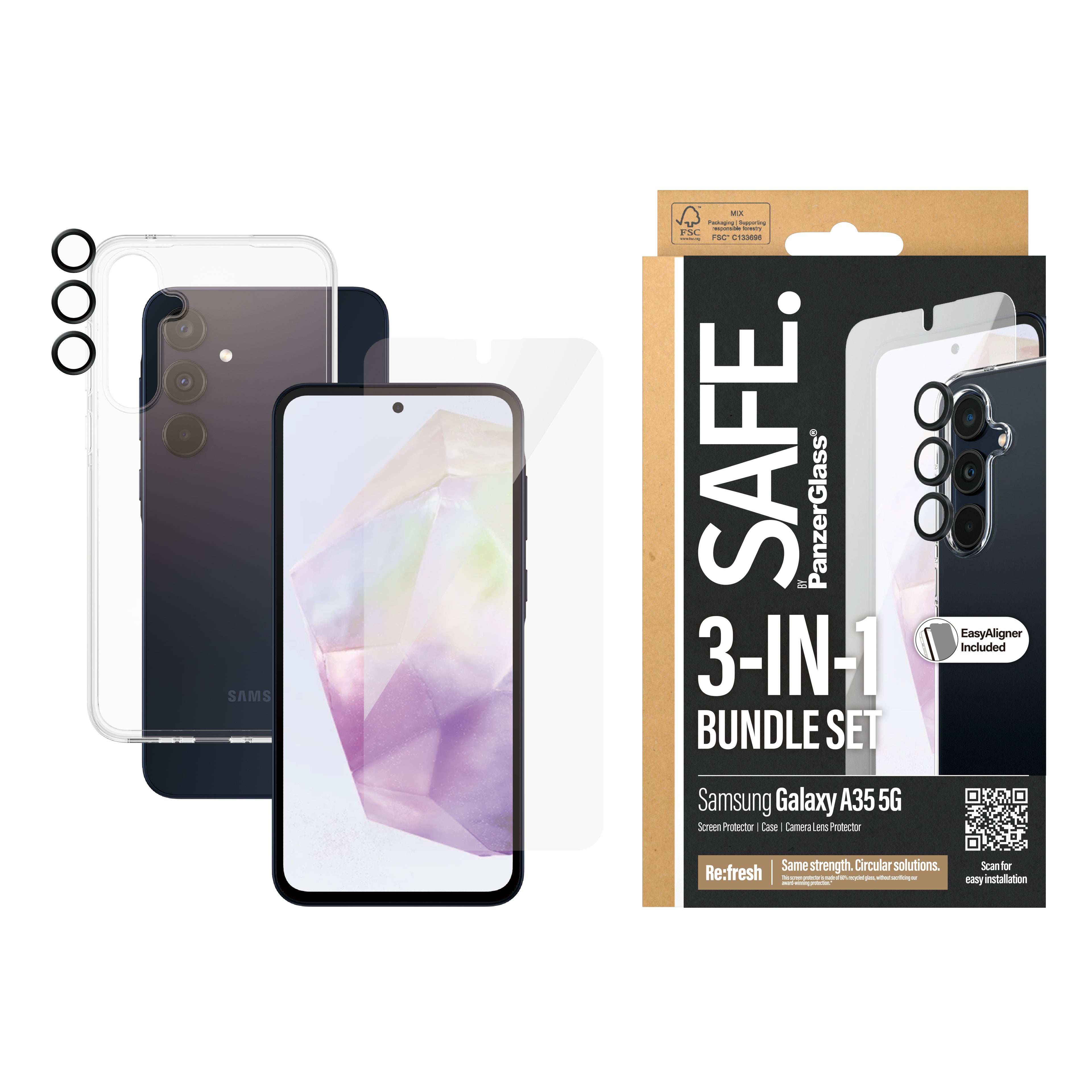 PanzerGlass SAFE. by ® 3-in-1 Protection Bundle Samsung Galaxy A35 5G Protection d'écran transparent 1 pièce(s)