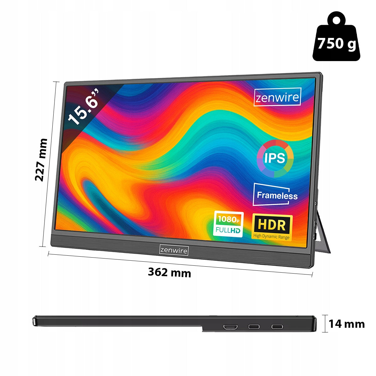 M9P USB-C Full HD 1920x1080 IPS HDR HDMI Moniteur portable pour ordinateur portable 15,6 pouces