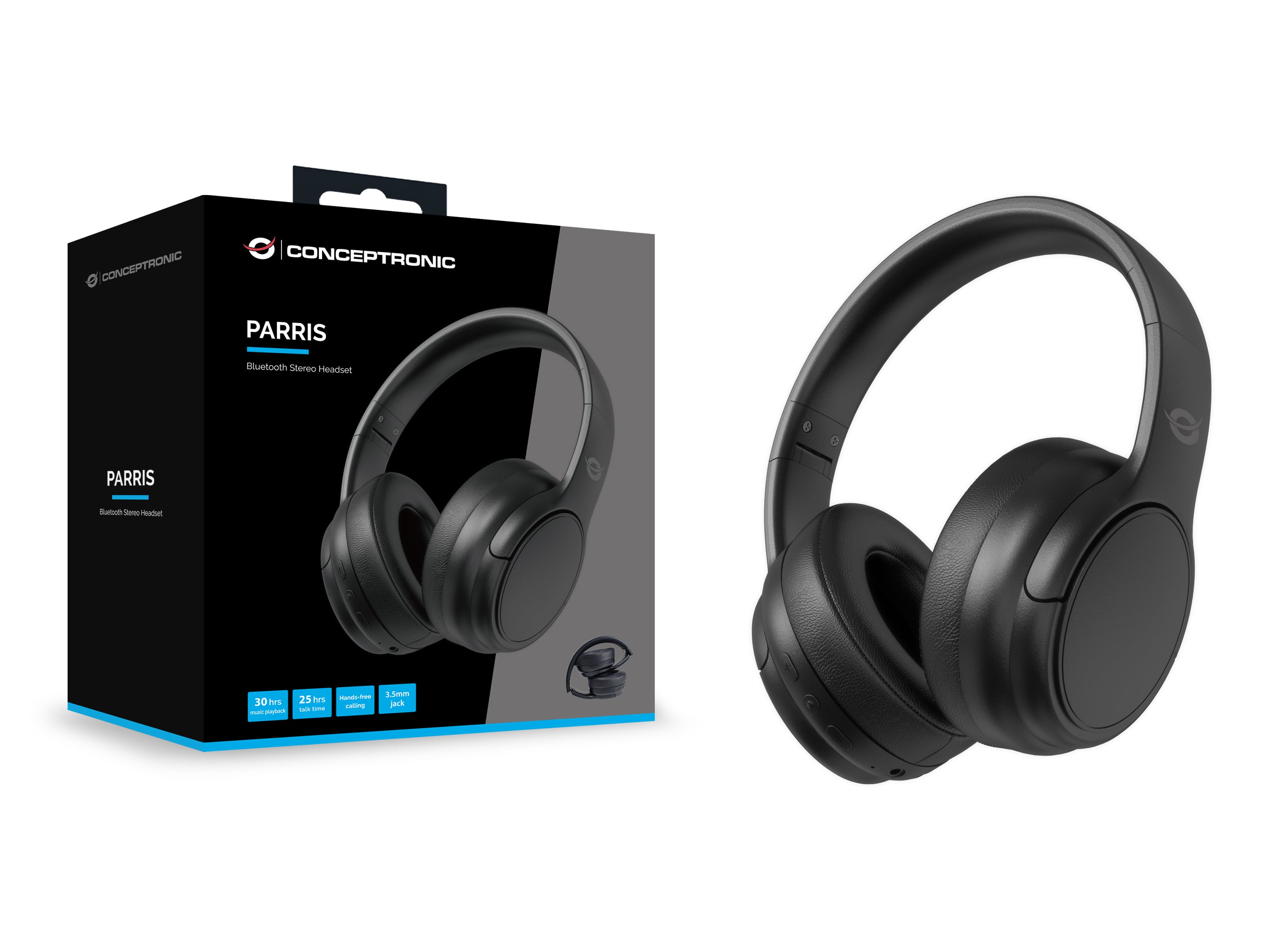 Conceptronic PARRIS03B casque Avec fil &sans fil Arceau Appels/Musique Bluetooth Noir