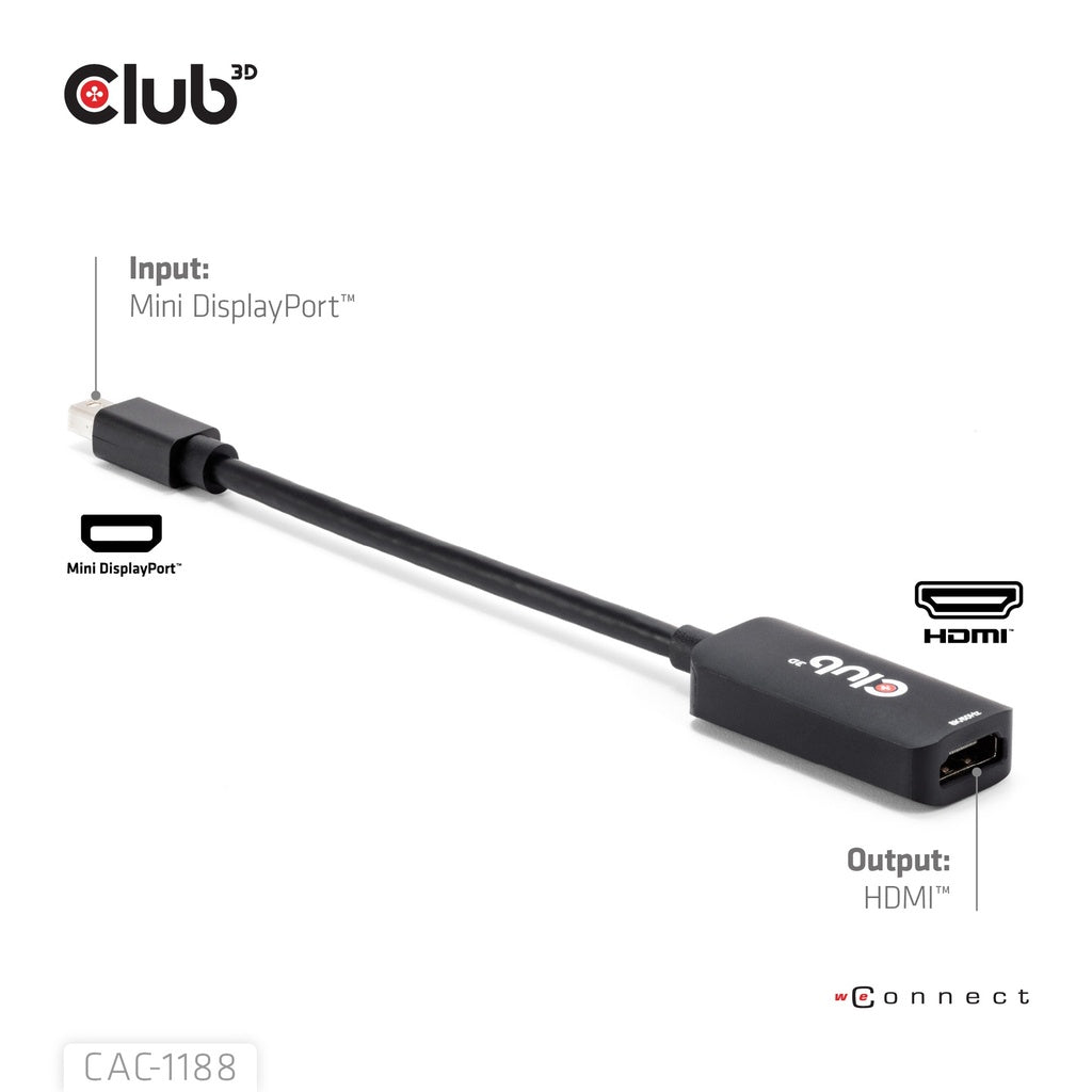 CLUB3D CAC-1188 câble vidéo et adaptateur 0,09 m Mini DisplayPort HDMI Noir