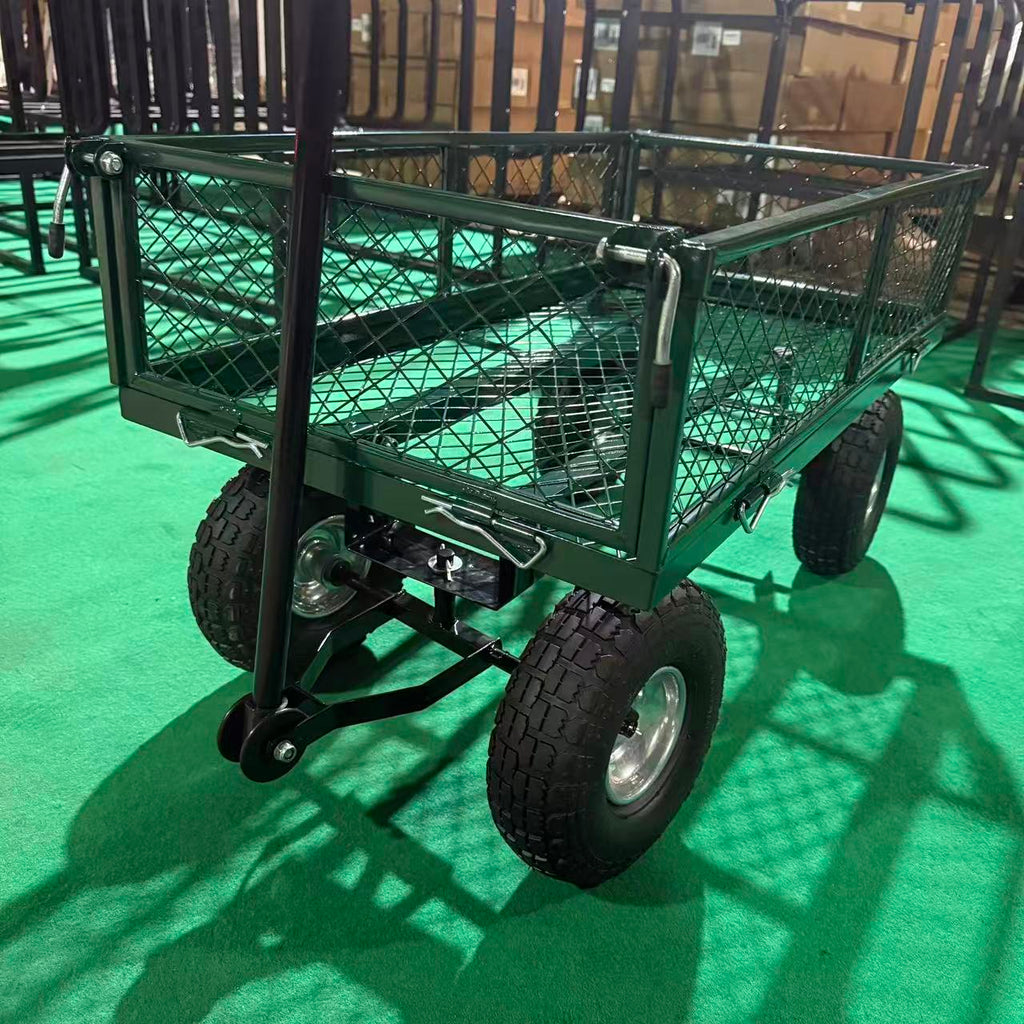 WÓZEK TRANSPORTOWY OGRODOWY 200 KG OTWIERANE BURTY DUŻE POMPOWANE KOŁA