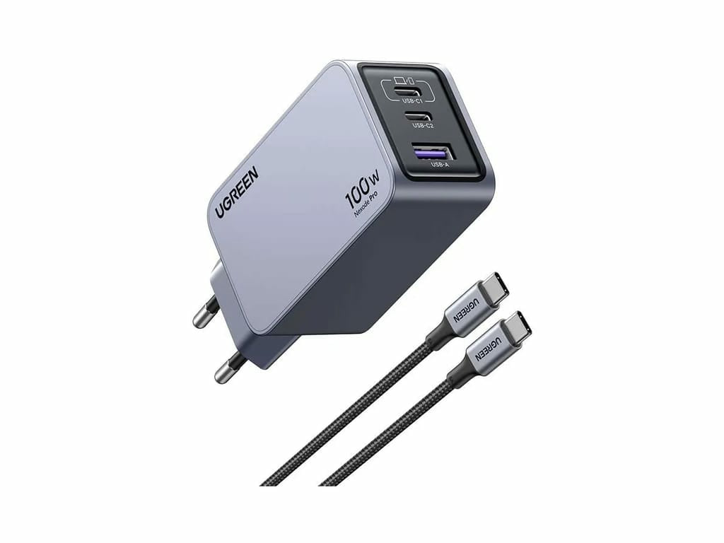 Ugreen Nexode Pro EU 3-Port GaN PD Fast Charger With USB-C Cable Universel Noir, Gris Secteur Charge rapide Intérieure