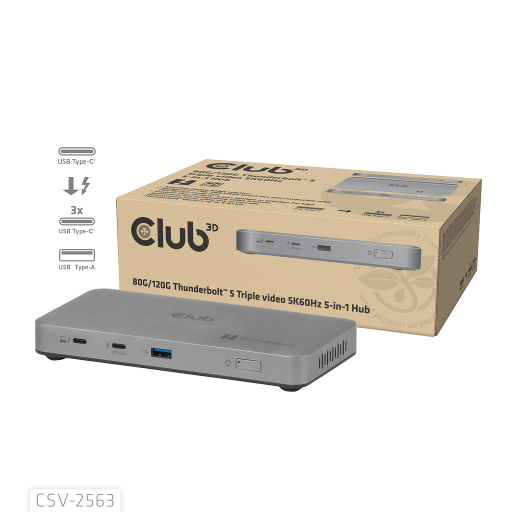 CLUB3D CSV-2563 Station d'accueil Thunderbolt 5, Argent