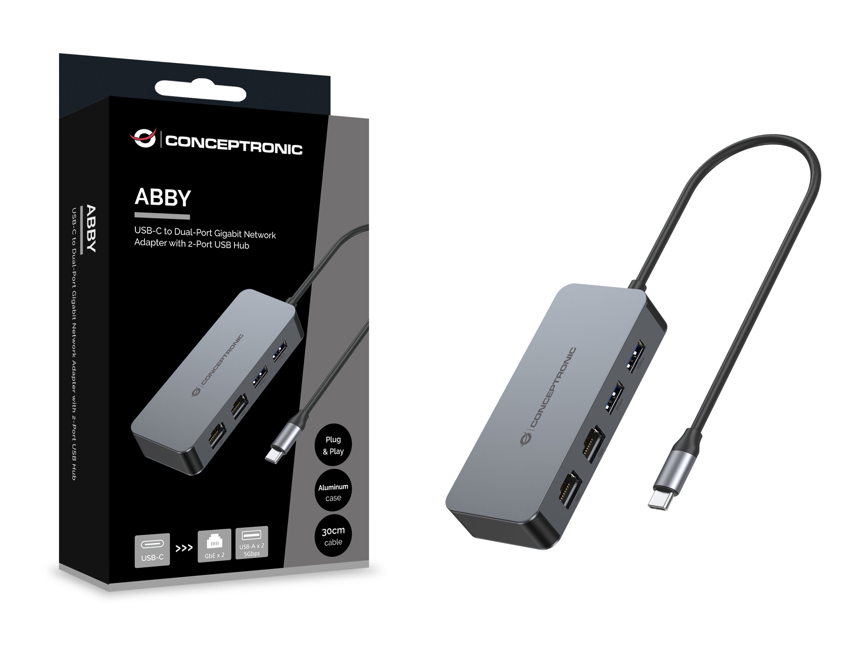 Conceptronic ABBY24G station d'accueil Avec fil USB 3.2 Gen 1 (3.1 Gen 1) Type-C Gris