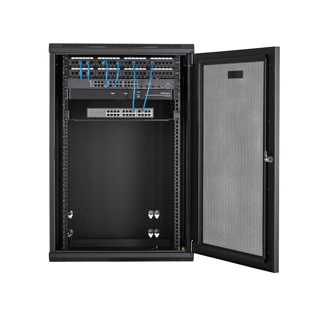 StarTech.com Armoire Réseau Murale à 4 Montants 18U avec Étagère 1U, Armoire Serveur Murale 19" à Charnières pour Équipe