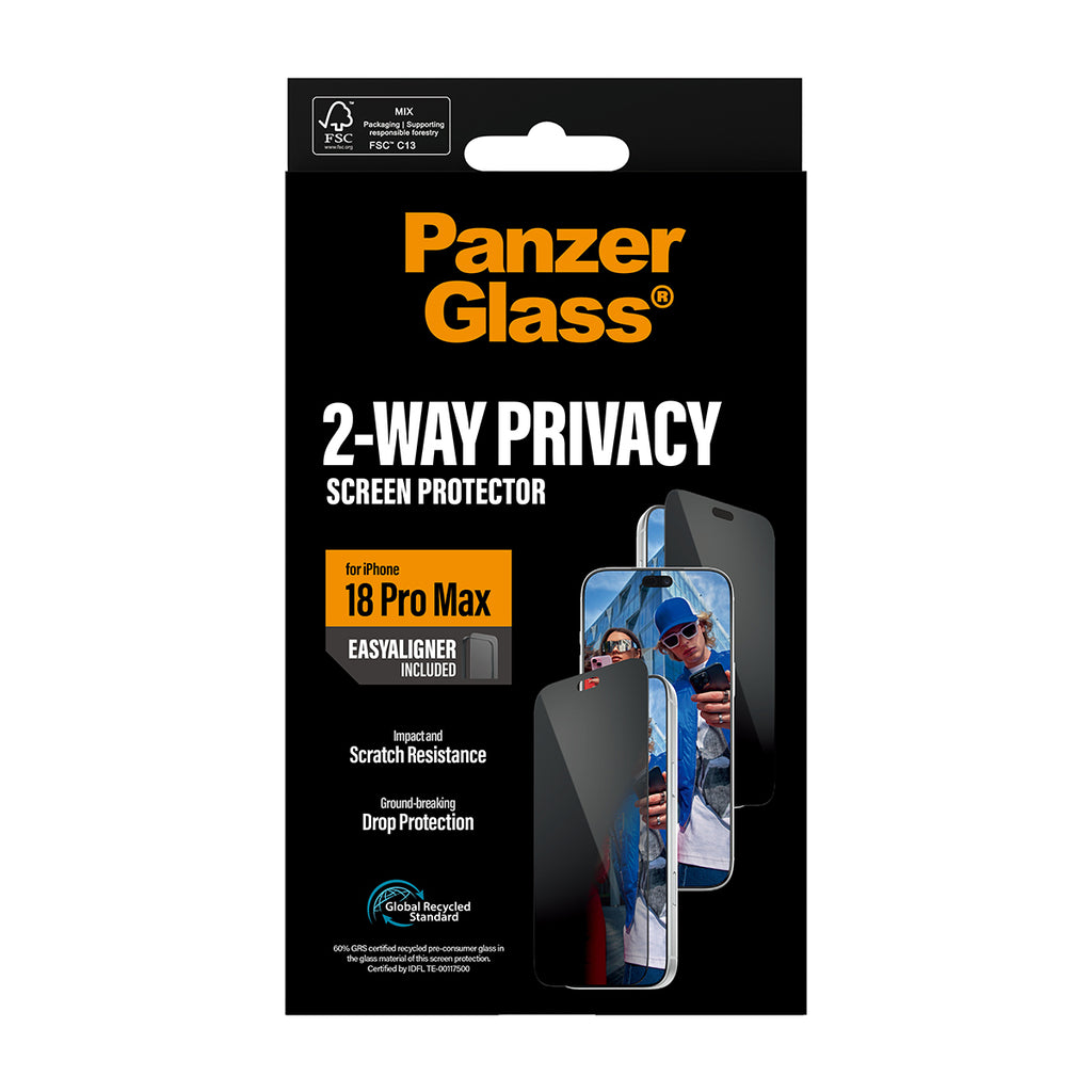 PanzerGlass ® 2-Way Privacy Screen Protector iPhone 2026 Pro Max | Ultra-Wide Fit w. EasyAligner Protection d'écran tran
