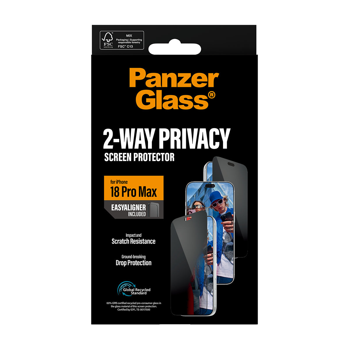 PanzerGlass ® 2-Way Privacy Screen Protector iPhone 2026 Pro Max | Ultra-Wide Fit w. EasyAligner Protection d'écran tran