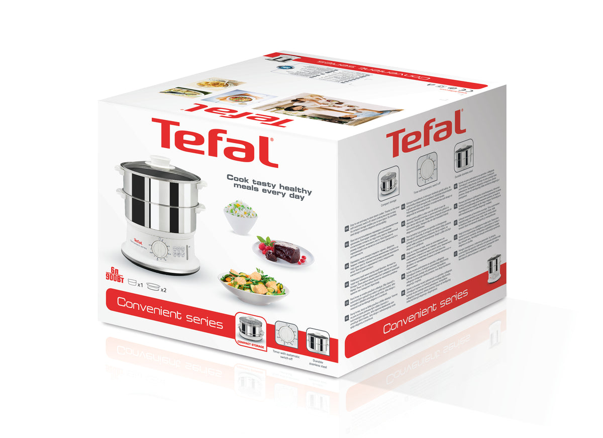 Tefal VC1451 cuiseur vapeur 2 Nombre de paniers Pose libre 900 W Blanc, Acier inoxydable
