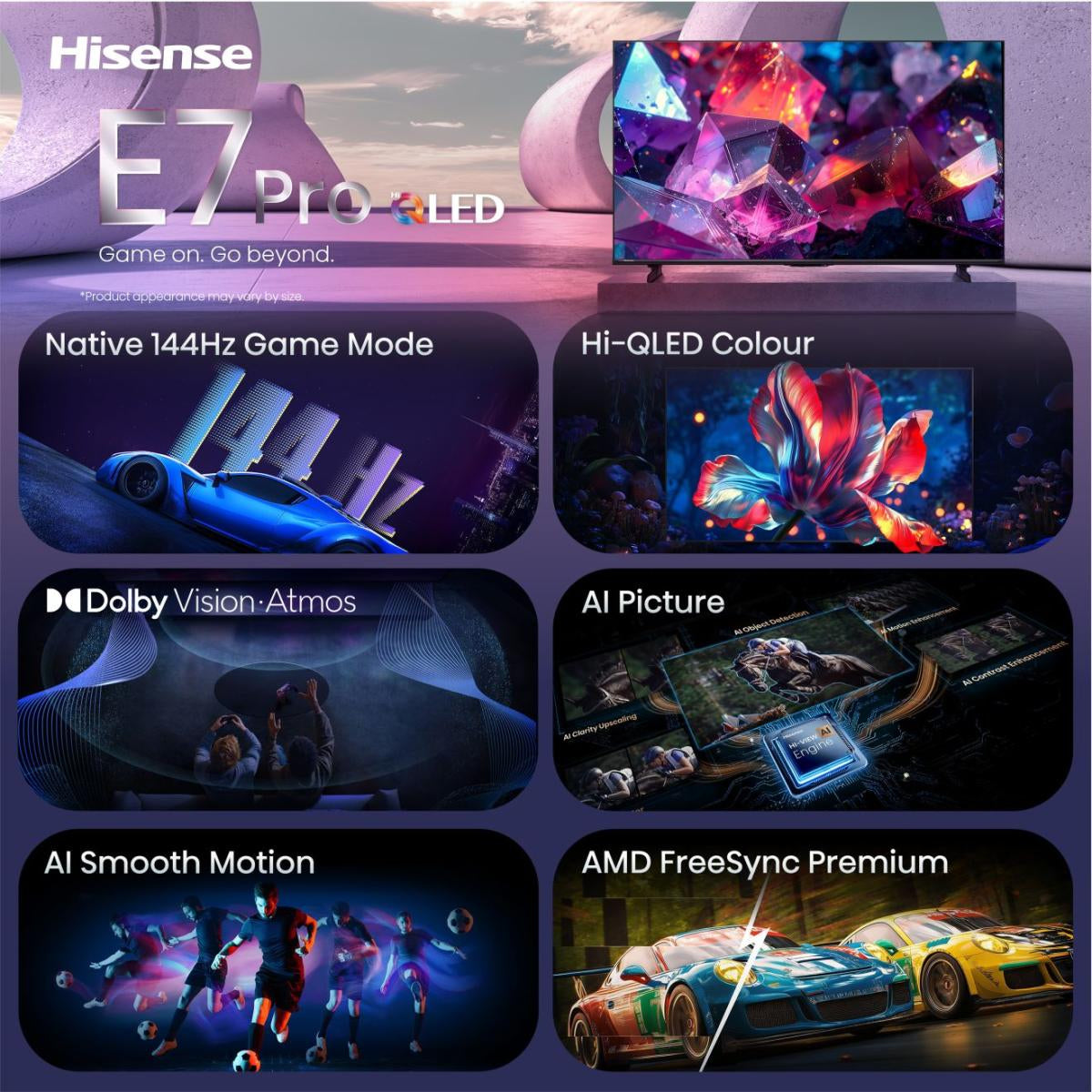 Hisense 65E7S PRO 165,1 cm (65") 4K Ultra HD Smart TV Wifi Noir