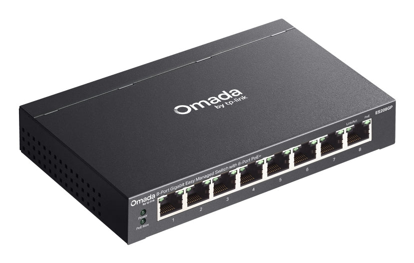 TP-Link Omada ES208GP Commutateur Réseau Géré L2 Gigabit Ethernet PoE Rail DIN Noir