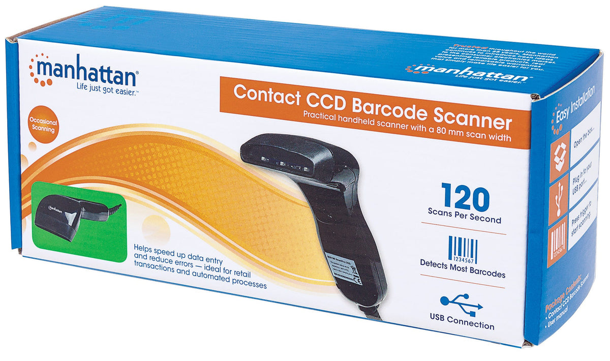 Manhattan Scanner de codes-barres CCD filaire, USB, largeur de lecture 80 mm, câble 152 cm, luminosité ambiante max. 3 000 lux, noir, garantie 3 ans - vue 5